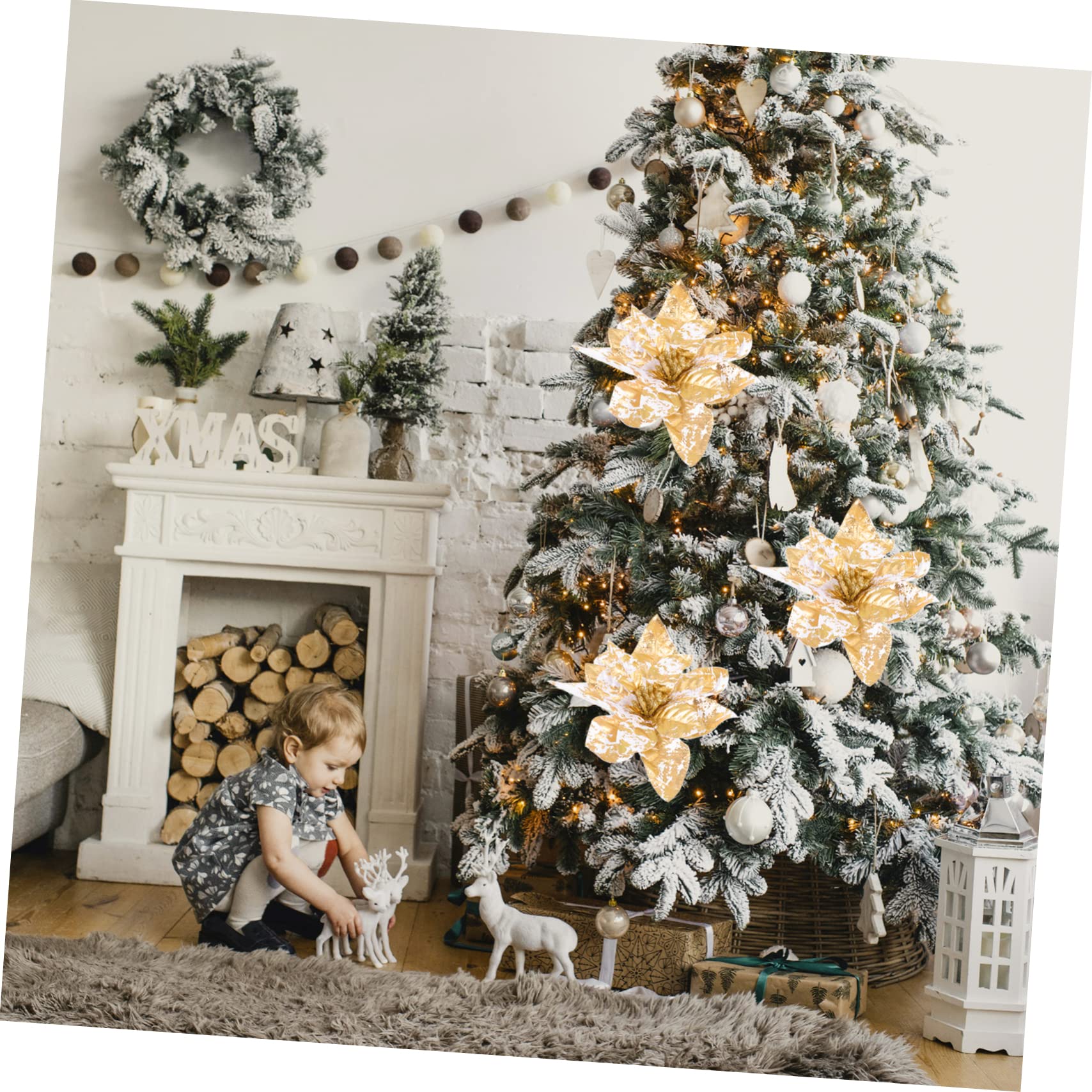 Amazon｜CRAFTHROU 4個 クリスマスの花 ポインセチアのクリスマスの